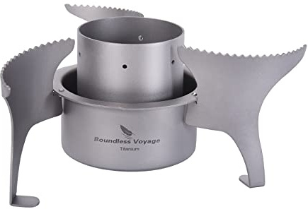 iBasingo Outdoor Titan Herd Mini Spiritus Brenner Camping Kocher mit Klappbaren Ständern Ultraleichter Rucksackkocher Alkoholerhitzer mit Halterungen Titanofen Small Camp Stove Ti2015C