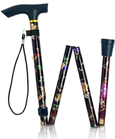 Amazing Health Pretty Flower Height Adjustable Folding Walking Sticks (Black) - Walking Cane for Men and Women