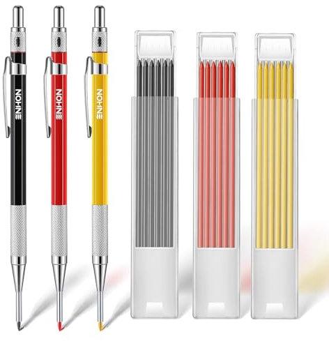 Enhon Crayons de Charpentier Mécanique avec 36 Recharges de 2 mm, Crayon de Menuiserie avec Pointe Allongée et Taille-Crayon Intégré, Machine à Trous Profonds pour Travail du Bois Construction