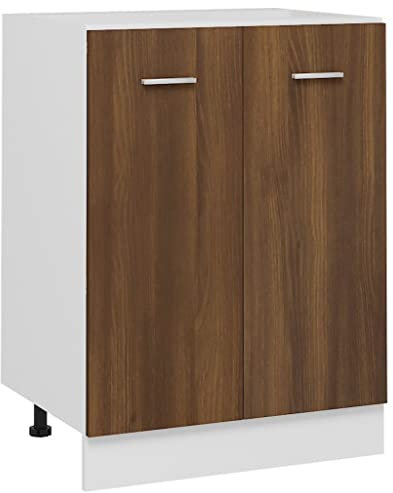 vidaXL Armario Inferior Cocina Mueble Estantería Almacenamiento Guardar Cuencos Platos Ollas Electrodomésticos Contrachapado Marrón Roble 60x46x81,5cm