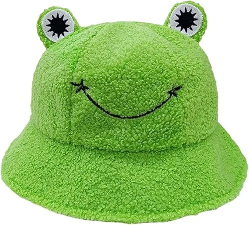 KGM Fischerhut mit niedlichem flauschigem Borg-Frosch-Design, Ohrmuschel, für Festivals, Feiertage, Spaß, Party, Geschenk