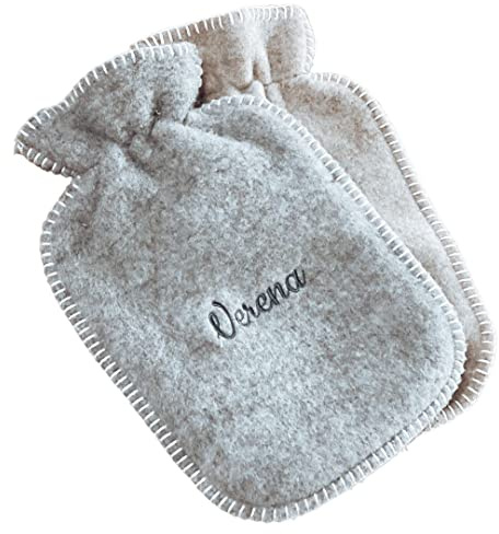 Wärmflaschenbezug 100% Schurwolle personalisiert mit Namen | Für 2L Wärmflasche | Extra weich und kuschelig | personalisiertes Geschenk (Beige)