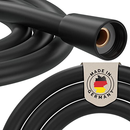 PRISMA Brauseschlauch 125cm Schwarz mit doppeltem Verdrehschutz. Duschschlauch MADE IN GERMANY - Extrem flexibel, verdrehsicher, mit Knickschutz. Duschschlauch mit Drehwirbel in Schwarz