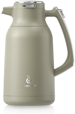 IDEUS Jarra de café aislada de 2 L, dispensador de bebidas térmico Celadon | Jarra de agua de acero inoxidable al vacío de doble pared, jarra de leche, termo para café