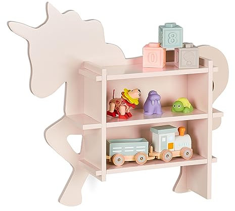 Relaxdays Scaffale per Bambini, Libreria Design Unicorno, Mobile da Parete con 2 Scomparti, HLP 54,5x66x13 cm, Rosa, Fibra di Legno