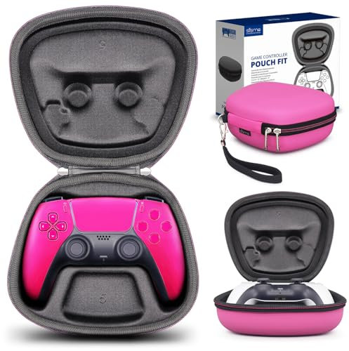 sisma Travel Case Compatible with PS5 DualSense Wireless Controller Hard Shell PlayStation 5 Controller Protective Cover Storage Case Carrying Bag Pink