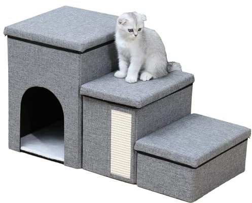 PJDDP Escaleras para Perros con Almacenaje, Escalera Plegable para Mascotas,Escalera para Mascotas con Almacenaje,3 En 1 Rampa Antideslizante para Perros con Cajas para Guardar Juguetes