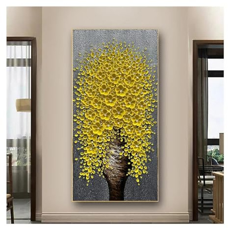 Moderni fiori gialli fiori verticali dipinti su tela per sala da pranzo corridoio soggiorno decorazioni murali stampe - (60x120 cm) 24x47 pollici senza cornice