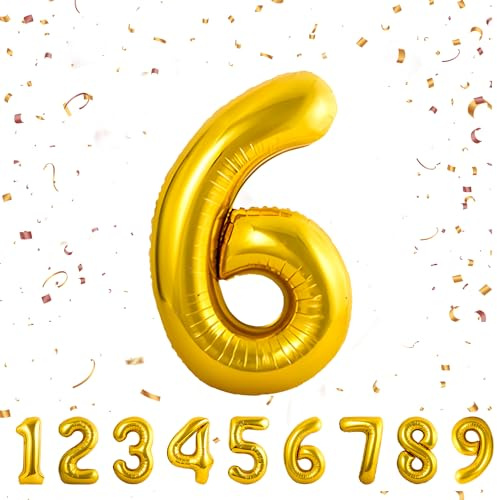 Geburtstag zahlen luftballon 6 jahre | Gold Folienballon 6 XXL -Riesen Folienballon in 40 - 101cm Geburtstagsdeko - Ballon Zahl Deko zum Geburtstag .Fliegt mit Helium