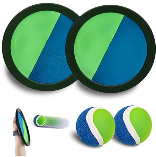 ZoneYan Klettballspiel, Klettball für Kinder Set, Gartenspielzeug Outdoor Spiele für Kinder, Klettballspiel für Kinder ab 3 4 5 6, Strandspielzeug Outdoor Spiele für Kinder (2 Schläger, 2 Bälle)