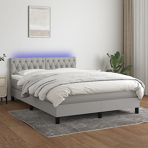 SECOLI Boxspringbett 140x200 mit matratze,LED Polsterbett 140x200 Bett 140x200 mit matratze und lattenrost Bett mit matratze 140x200 komplett-Hellgrau-140 x 200 cm