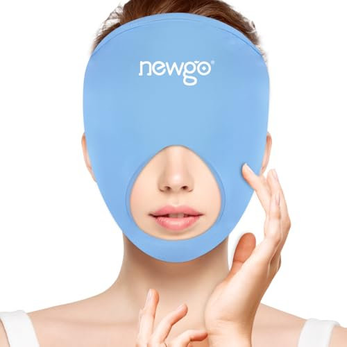 NEWGO Cooling Ice Face Mask, Flexible Cooling Eye Mask for Puffy Eyes & Migraine Relief, Hot Cold Compress Pack, Face SPA for Woman Sleeping, Pressure, Headaches, Skin Care, Post Laser Care-Blue