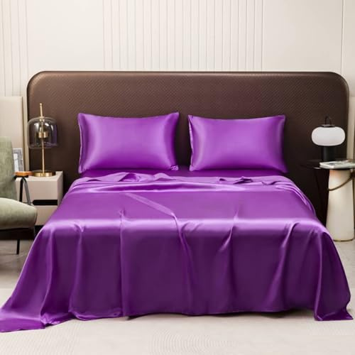 JIANINGHOME Parure de Lit Satin 250x270cm,Parure de lit – Literie Luxueuse, Douce et rafraîchissante, Drap Plat