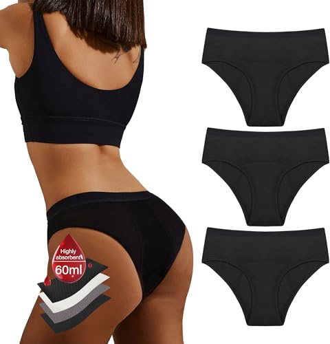 Joyo roy Perioden Unterwäsche Absorbierend Slip Damen Menstruation Unterwäsche Perioden Unterwäsche Unterhosen Damen Schwarz XL 3er Pack