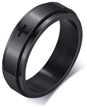 Calefee Antistressringe Edelstahl, Drehringe für Herren Schwarzer Drehring Kreuzmuster 6mm gr. 62 (19.7) Trauringe Damen
