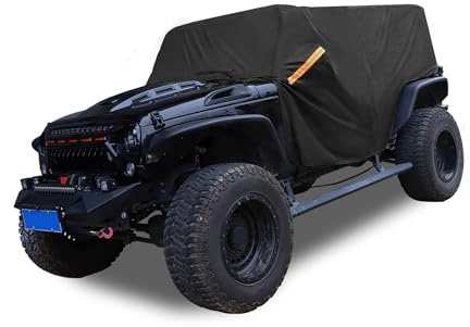 A ABSOPRO Autoabdeckung SUV Autoplane Outdoor Vollgarage Auto Abdeckplane für Jeep Wrangler JK JL Hardtop 2 Tür Schwarz Artikelaustausch