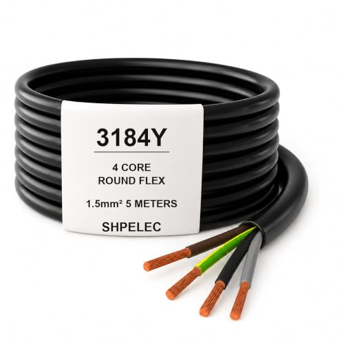 SHPELEC® 3184Y 4 Core Flexible Cable – Durable PVC Sheathed, 1.5mm² Wire, Multi-Purpose Electrical Cable for Indoor Power, Lighting, and Control Applications (5m)