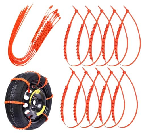 10PC Reusable Anti Snow Chains of Car, Car Snow Chains Non-Slip Cable Tie, Universal Adjustable Emergency Snow Tire Chains for Car SUV Pickup Trucks, Snow Mud Chains Tire Width 145mm-295mm