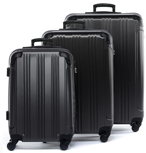 FERGÉ Premium resväska set 3 delar: 58 cm, 50 cm & handbagage resväska i ett set, mycket robust resväska med 4 mjuka hjul och skyddande hörn, hårt skal resväska set 3 delar, Antracitgrå, 3er Set,