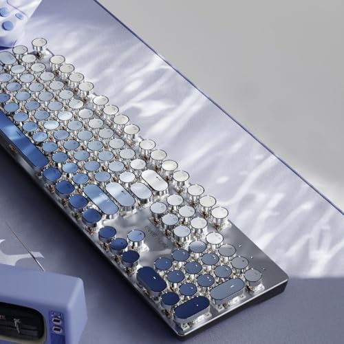 SEUNKWANG EWEADN Typewriter Keyboard Wireless Mechanical Keyboard, 104 Keys Gradient Blue, White Backlit, Anti-Ghosting, Blue Switch, Bluetooth/2.4GHz/Wired