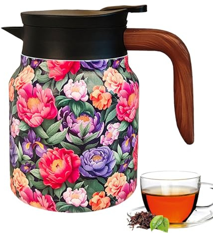 Tee Thermoskanne Mit Vintage Blumenmuster, Retro-Teekessel, Thermo-Kaffeekaraffe, Blumen-Teekessel, Edelstahl-Teekessel Mit Teesieb, Thermokaraffe, Isolierte Teekannen Für Das Chinesische Neujahr