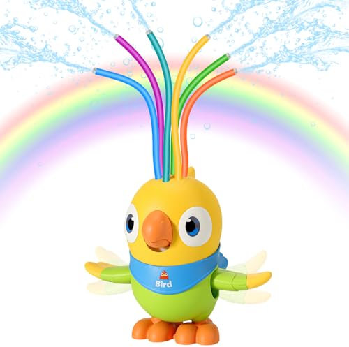 MoKo Wassersprinkler für Kinder, Papagei Outdoor Wasserspielzeug, Schwimmbad Spielzeug mit 6 Flexiblen Schläuchen, Sommerspaß-Wasserspielzeug für Garten, Pool, Gelb