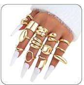 LunarCharm Lot de 14 anneaux dorés pour femmes, épais dôme plaqué or, bagues ouvertes empilables, bijoux délicats minimalistes tendance, cadeaux