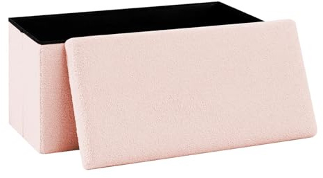 PINPLUS Faltbare Bouclé Sitzbank mit Stauraum, 76.5x38x38 cm, Rosa | gepolsterte Sitztruhe mit Deckel, Bettbank & Aufbewahrungsbank, platzsparend, für Wohnzimmer, Schlafzimmer, Flur