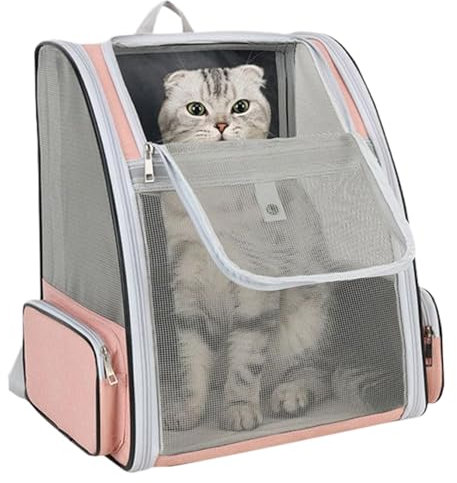 Rucksack Cat Carrier, Katzen -Rucksack - Hunde -Rucksackträger | Mit abnehmbarem Plüschkissen und Nicht rutscher Bodenplatte für Welpenkätzchen