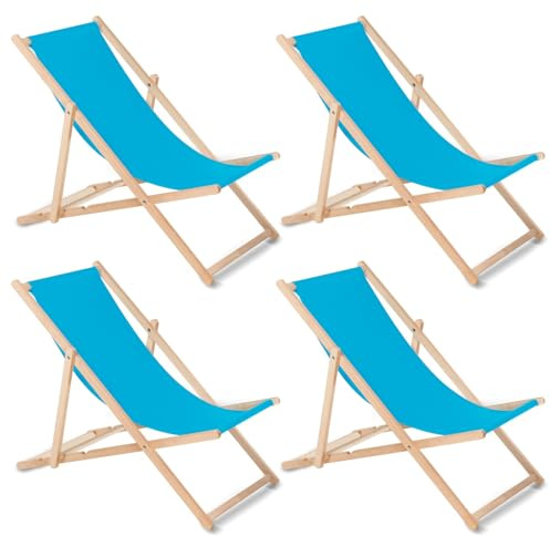 Green Blue 4er Set Liegestuhl klappbar aus Buchenholz | Sonnenliege ohne Armlehne für Garten, Strand & Terrasse | Verstellbare Rückenlehne, stabile Holz-Stellage, 110 kg Tragkraft (Hellblau)