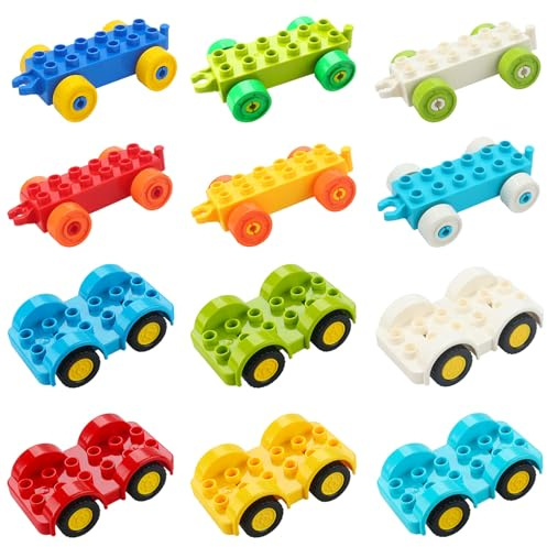 Pilikoll 12 Piezas Vehículo Bloques de Construcción Set con 6 Bloques para Automóviles, 6 Bloques para Remolques Bloques Construccion Niños para Bolsa de Fiesta de niños Füller