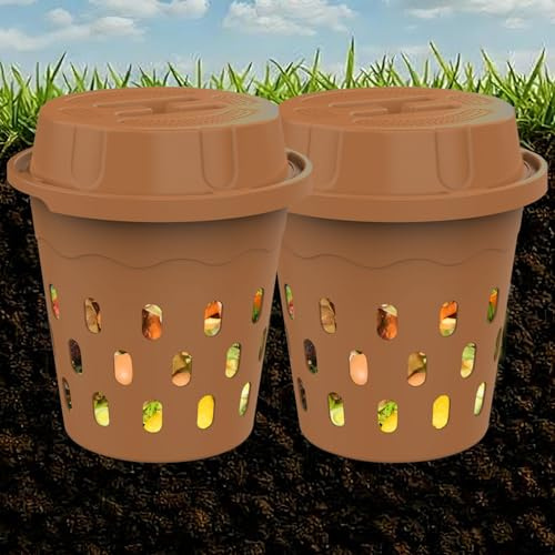 HCGADON 2-Pack InGround Compost Bin for Garden Beds, 8L Worm Composter Farm for Faster Composting, Worm Composter Kit with Aeration, Animal-Proof Lid for Beginners (9.5x9.5x10.8Inch) (2, Gold)