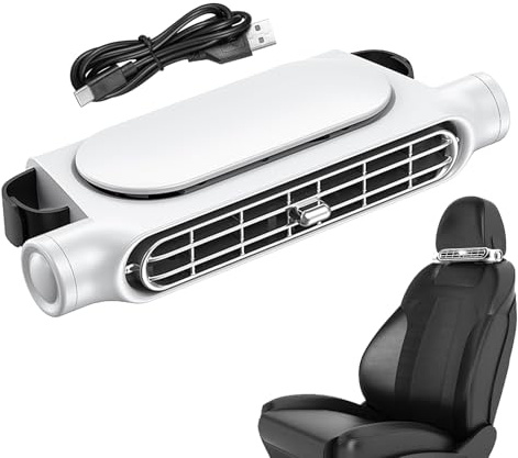 Ventilateur de voiture avec tête à double réglage - ventilateur USB électrique portable, refroidissement silencieux pour siège arrière | Ventilateur avec lumière LED et débit d'air réglable, instrumen