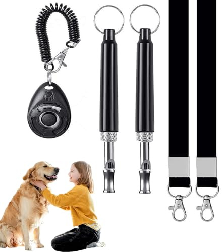 XFSRG 2 Pack Hundepfeife Gegen Bellen Mit Klicker & 1 Lanyard professionelle Ultraschall-Hundepfeifen Verstellbare Hundepfeife Gegen Bellen Für Training Alltag Ihrer Hunde
