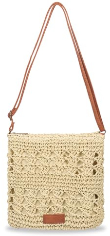 Jiusely Straw Bag for Women, Beach Crossbody Bag Summer Woven Handbags with Adjustable Strap, Bohemian Lightweight Shoulder bag for Travel Vacation Holiday (Beige)