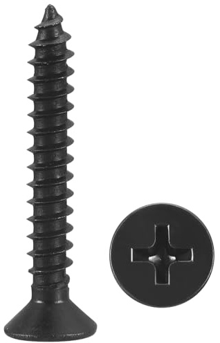 METALLIXITY Countersunk Phillips Wood Screws (ST4x35mm) 200Pcs, Carbon Steel Coarse Thread Phillips Drive Flat Head Wood Screws - for Furniture Installation Repair, Black