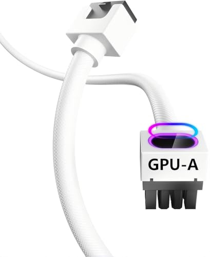AsiaHorse Hydrus 8-Pin GPU Câble d'extension [Type A - LOQUET en Bas], Câble d'alimentation PCIE pour Carte Graphique (Pas pour CPU), 18AWG Sleeved, 5V ARGB Sync - Blanc