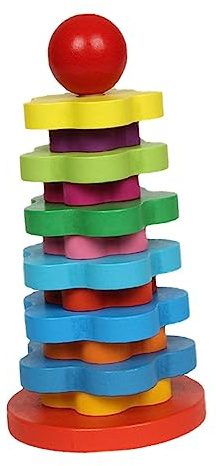 Milisten Holzspielzeug Stapelturm mit Bunte Regenbogenfarben Pädagogisches Montessori Stapelspielzeug für Kreativität Hand Auge Koordination und Logischem