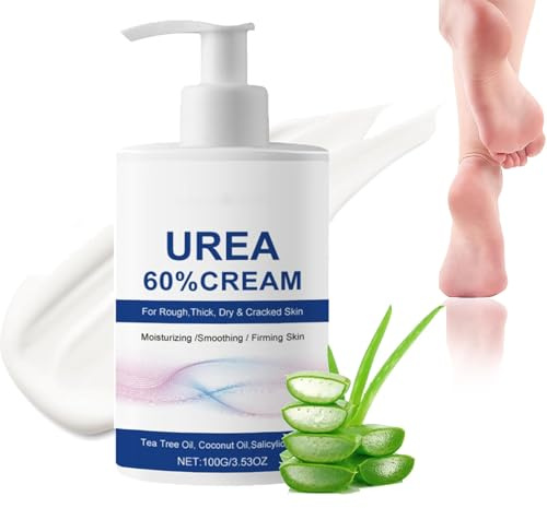 Crema all'Urea al 60%,150g Crema Piedi Secchi Sscrepolati, con acido ialuronico, tea tree e aloe vera, balsamo per tallone per crema piedi, gomiti, mani, talloni, unghie e ginocchia