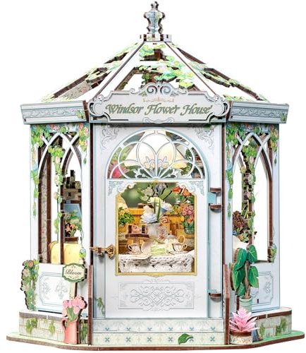 CUTEBEE Rompecabezas 3D Retro Europeo Book Nook - Kit de casa de muñecas Elegante, Invernadero con té de Tarde, fácil de armar, decoración de Mesa & Regalo(Windsor Flower House)