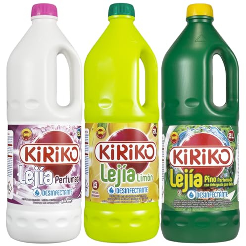 Kiriko Spanish Perfumed Bleach 2L Bundle Gift Set Lemon, Pine Trees & Floral Scents Powerful Household Disinfectant & Whitening Cleaner for Floors, Toilets, Tiles & Washable Surfaces