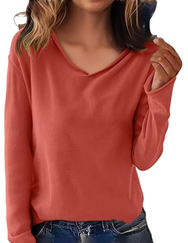 Chenille Sweater Thin Sweaters for Women Lightweight V Neck Loose Fit Soft Basic Tunic Tops Casual Long Sleeve Pullover T Shirts Watermelon Red S