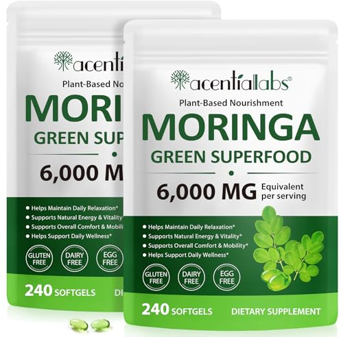Moringa Oleifera, 480 Perlas Aceite de Hoja de Moringa en Cápsulas Blandas - Moringa capsules