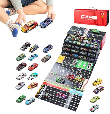 Vehículo – 48 Piezas vehículo de Juguete con Garaje Integrado | Coches de Juguete Moldeados por inyección – para Navidad, cumpleaños, de Clase, Actividades de Juego y recompensas
