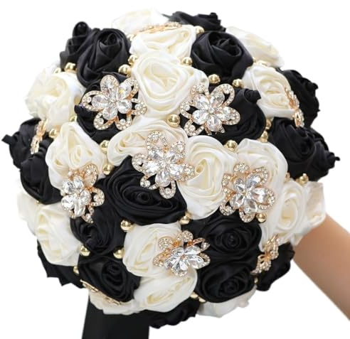 QSYJCCXD Exotisch getrockneter Blumenstrauß 8.3 Handgefertigtes Rosenbrautstrauß ， Schöne künstliche Blumenstrauß für Hochzeitsfeier (schwarz)