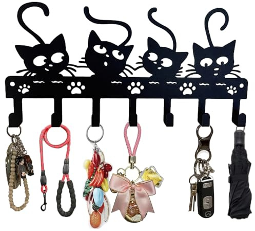 GOSLYLY Ganchos para llaves, Colgador Llaves Pared, para Colgar Llaveros, Paraguas, Gafas de Sol,para pasillo, cocina, dormitorio, sala de estar, baño, oficina (Gato)