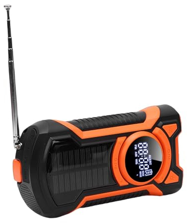 Syrisora Radio Météo d'urgence à Manivelle, NOAA AM FM WB Bluetooth, Banque D'énergie Solaire étanche avec Batterie 5000 MAh, Lampe de Poche LED, pour la Survie en Camping en Plein Air