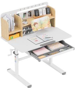 MARK ADLER Study 5.0 Kinderschreibtisch höhenverstellbar - ab 6 Jahren | Ergonomischer Kinderschreibtisch neigbar mit mitwachsender Funktion - Schublade & Buchstütze - 90x60 cm - Wood
