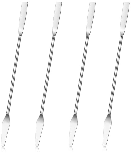 4 Pcs Small Metal Lab Spatulas, Makeup Spatula, Stainless Steel Lab Spatula, Reusable Cosmetic Cream Spatulas, Double Ended Micro Scraper Spoon Tool for Mixing Cosmetics, Labs