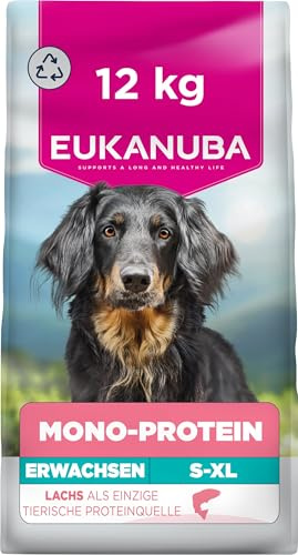 Eukanuba Mono-Protein Lachs Hundefutter trocken, 12 kg | Special Care | Trockenfutter | für ausgewachsene Hunde | mit nur Lachs als tierischem Protein | allergenarme Rezeptur